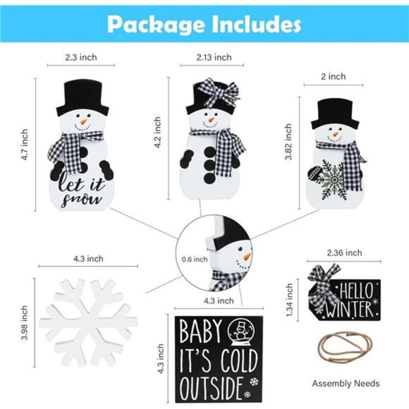 Christmas Tiered Tray Decor - Snowman w/ Buffalo Plaid Ribbon, Wooden Snowflake - Picture 5 of 7